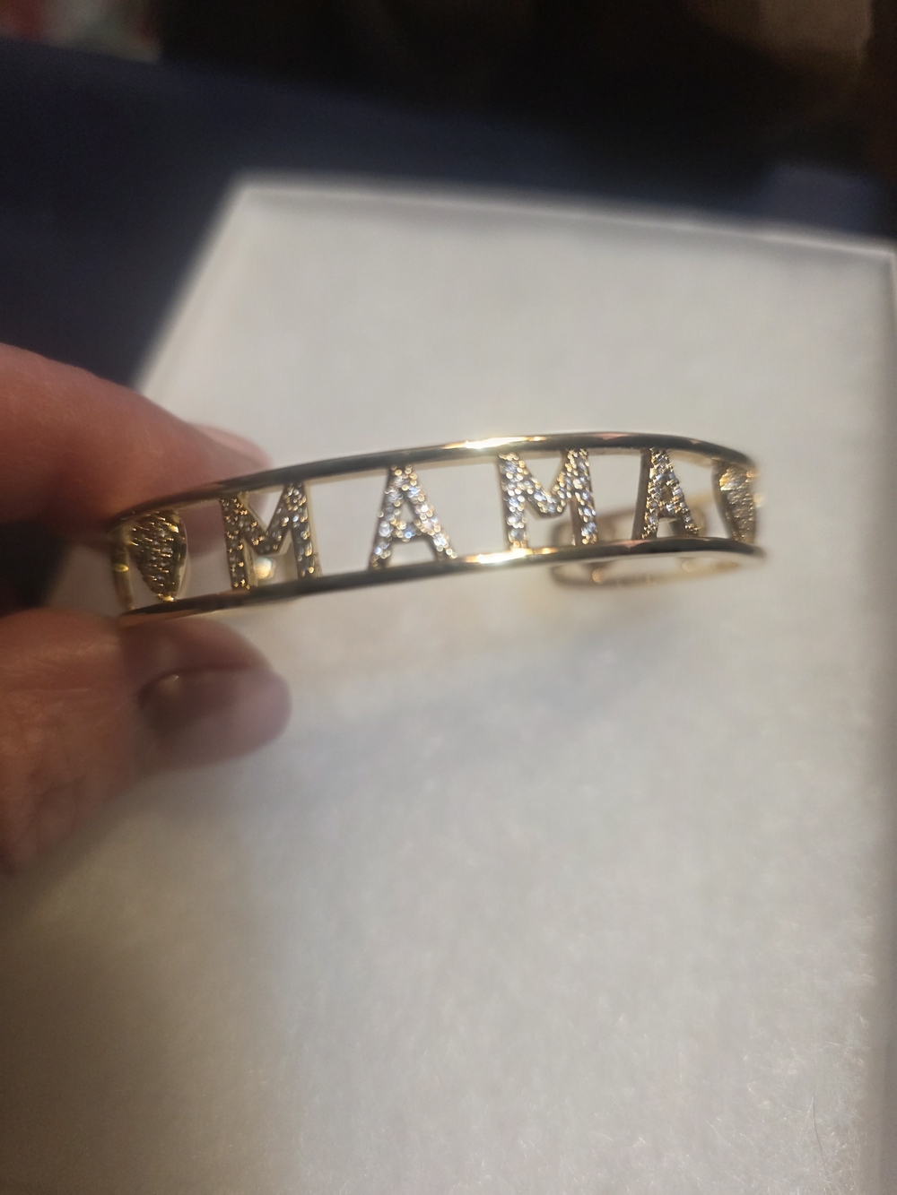 Gold 'MAMA' Crystal Pavé Open Cuff Bracelet